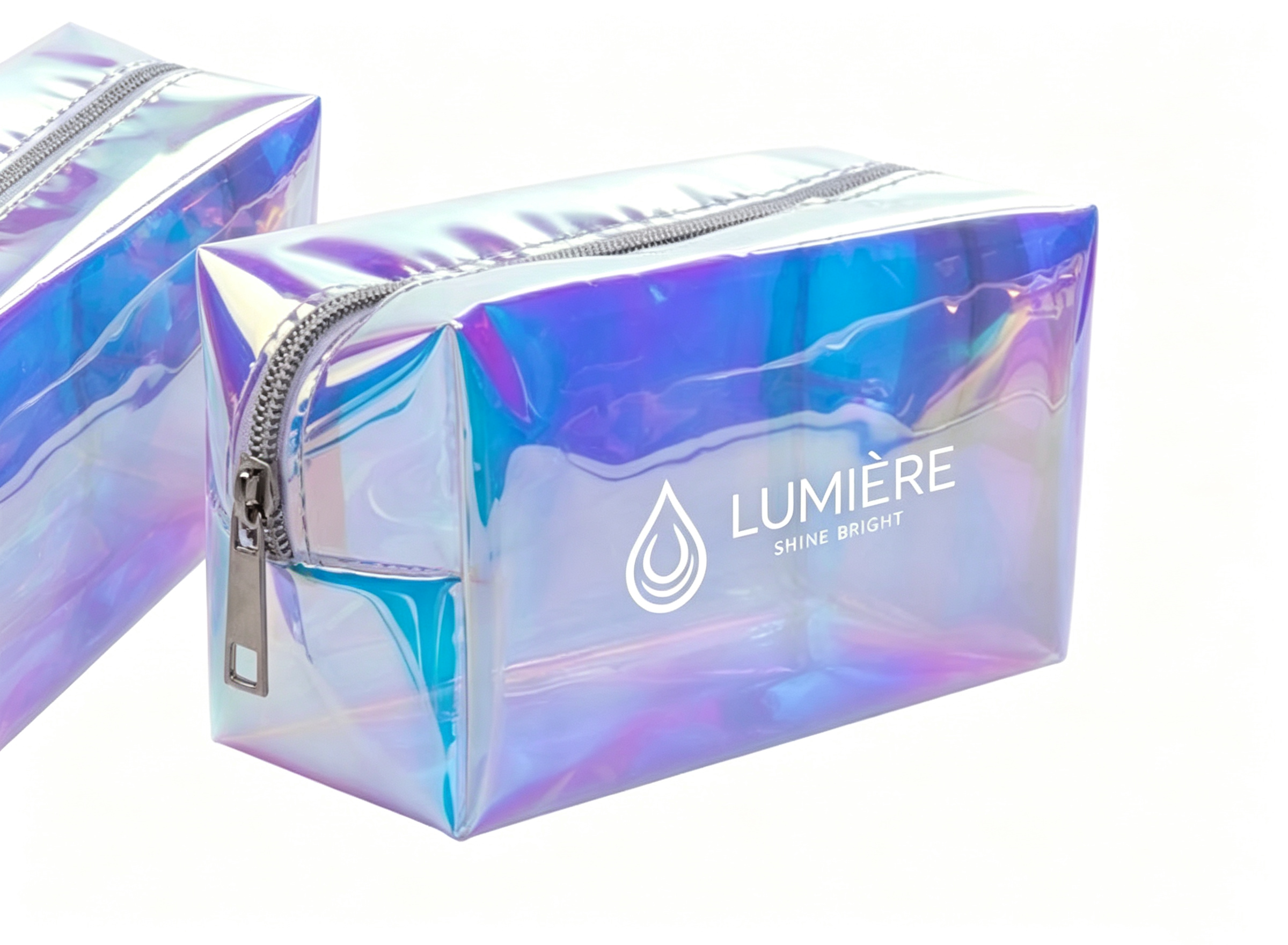 Holographic Iridescent TPU Cosmetic Bag Zipper Makeup Pouch for Travel
